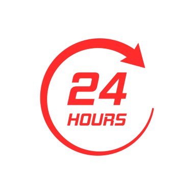 Yirmi dört saat saat simgesi düz tarzı. 24/7 hizmet zaman hasta