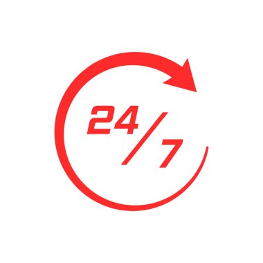 Yirmi dört saat saat simgesi düz tarzı. 24/7 hizmet zaman hasta