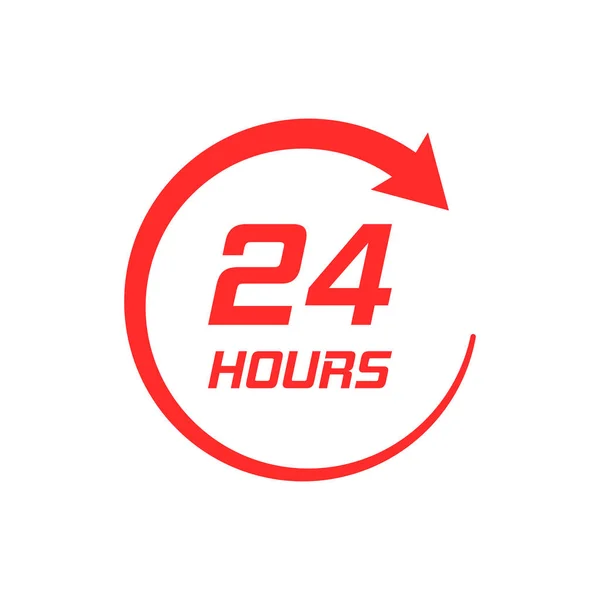 Vierentwintig uur klokpictogram in vlakke stijl. 24/7 dienst tijd ziek — Stockvector