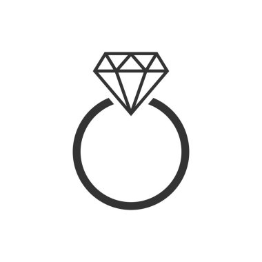 Elmas vektör simgesi düz tarzı ile nişan yüzüğü. Düğün 
