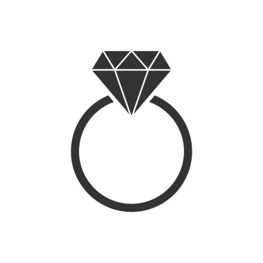 Elmas vektör simgesi düz tarzı ile nişan yüzüğü. Düğün 