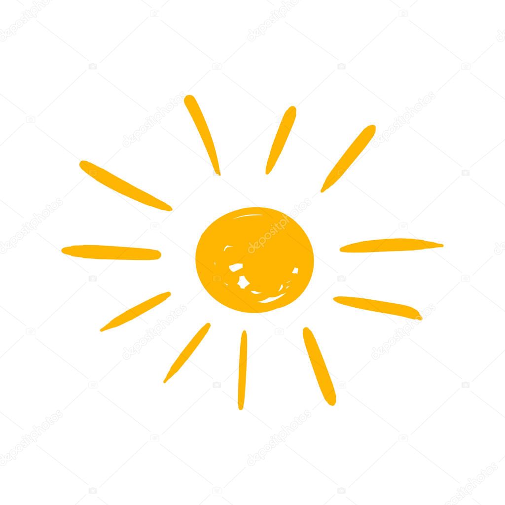 Hand gezeichnet Vektor Sonnensymbol. Sonne-Skizze-Doodle-Abbildung