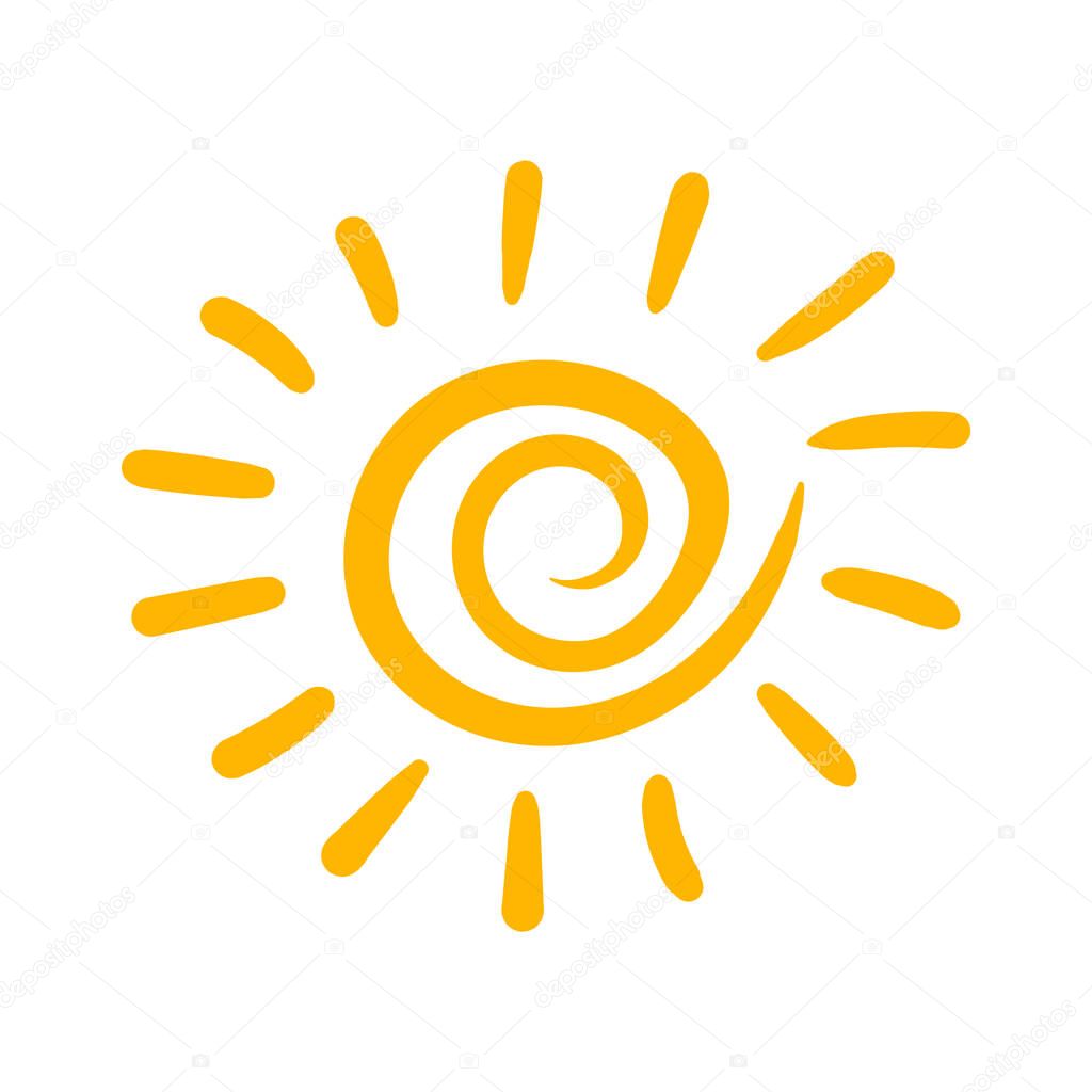 Hand gezeichnet Vektor Sonnensymbol. Sonne-Skizze-Doodle-Abbildung