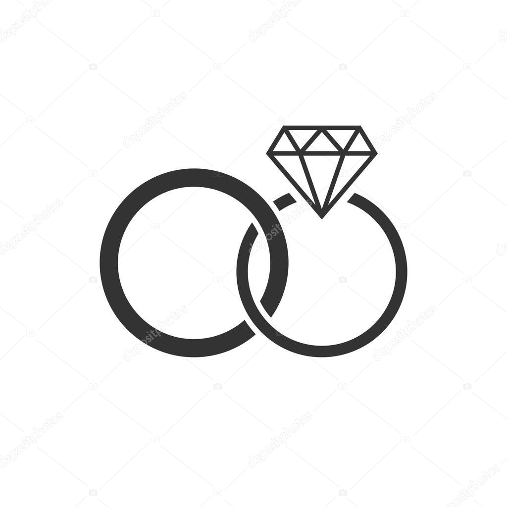 Engagement ring with diamond vector icon in flat style. Wedding 