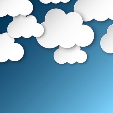 Kağıt bulutlar üzerinde mavi bir gökyüzü. Artoon kağıt bulut illüstrasyon ba