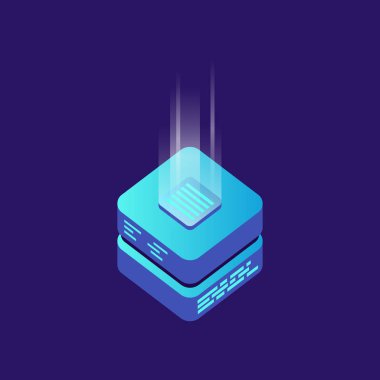 Araştırma bitcoin sunucu vektör simgesi izometrik tarzı. Blockchain