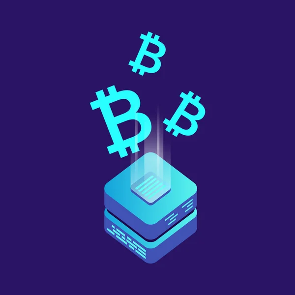 Gruvdrift bitcoin vektor serverikonen i isometrisk stil. Blockchain — Stock vektor