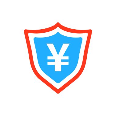 Yen, yuan para para birimi vektör simge düz stilde kalkan. Yen c