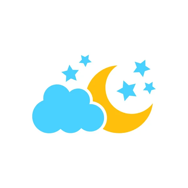 Moon and stars with clods vector icon in flat style. Nighttime i — Stock Vector