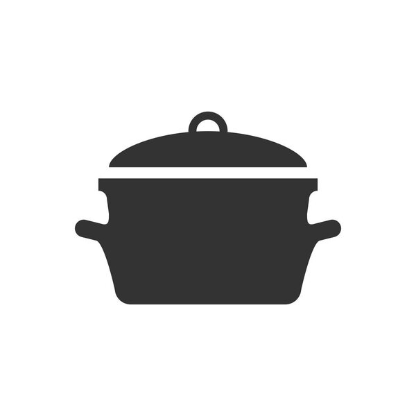 Cooking pan icon in flat style. Kitchen pot illustration on whit