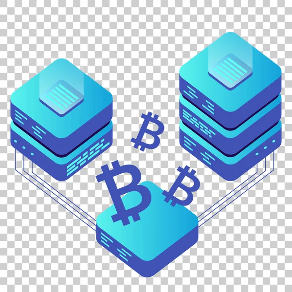 Minería bitcoin servidor icono de vector en estilo isométrico. Cadena de bloques — Vector de stock