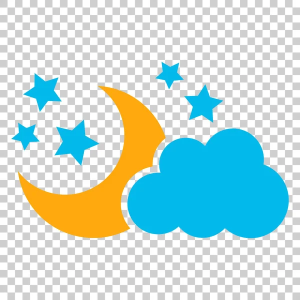 Mond und Sterne mit Wolken-Vektor-Symbol im flachen Stil. Nachts — Stockvektor