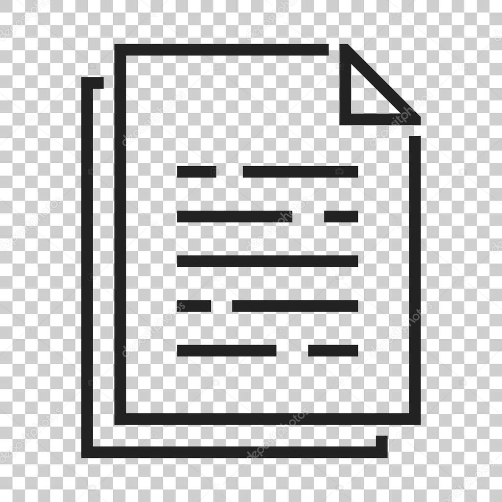 Document paper icon in flat style. Terms sheet illustration on isolated transparent background. Document analytics business concept.