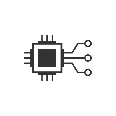 Düz stil bilgisayar çipi simgesi. Devre panosu vektör çizimi