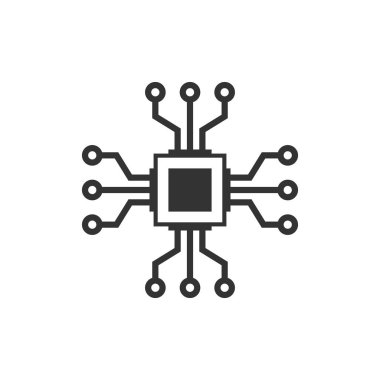 Düz stil bilgisayar çipi simgesi. Devre panosu vektör çizimi