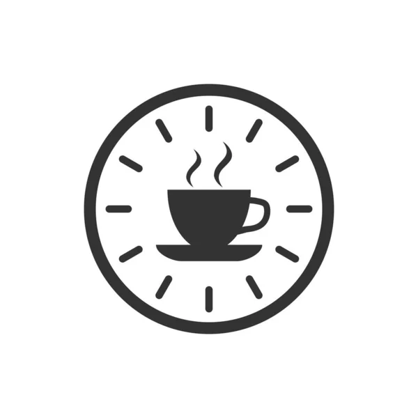 Koffie pauze pictogram in platte stijl. Klok met theekopje vector illus — Stockvector