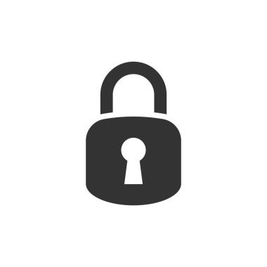 Düz stil asma kilit simgesi. Beyaz üzerindeki vektör illüstrasyonunu kilitle