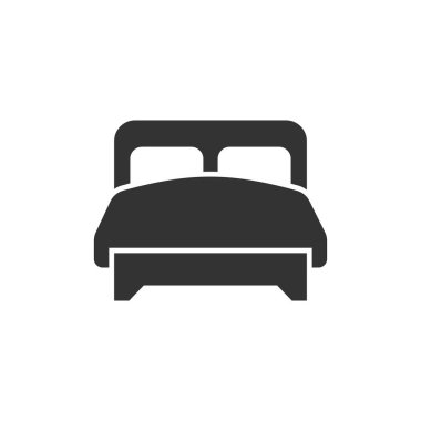 Yatak ikonu düz stil. Whit üzerindeki yatak odası vektör çizelgesi