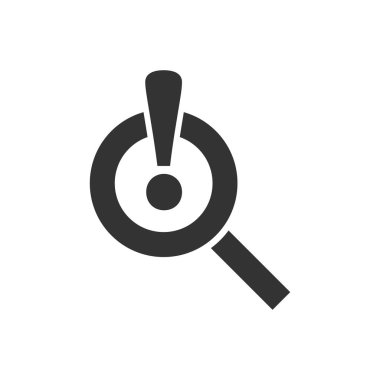 Risk analiz ikonu düz stil. Ünlem büyüteç vektörü i