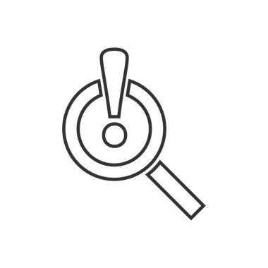 Risk analiz ikonu düz stil. Ünlem büyüteç vektörü i