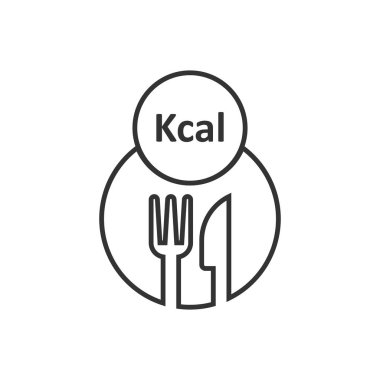 Düz stil Kcal simgesi. Beyaz isola üzerinde diyet vektör çizimi