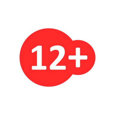Düz stil olarak 12 artı ikon. Beyaz üzerinde 12 + vektör illüstrasyonu