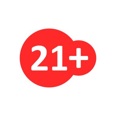 Yirmibir artı düz stil simge. w üzerinde 21 + vektör illüstrasyonu