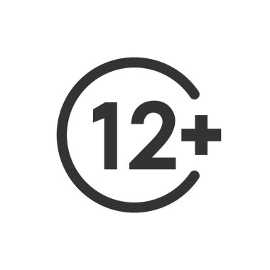 Düz stil olarak 12 artı ikon. Beyaz üzerinde 12 + vektör illüstrasyonu