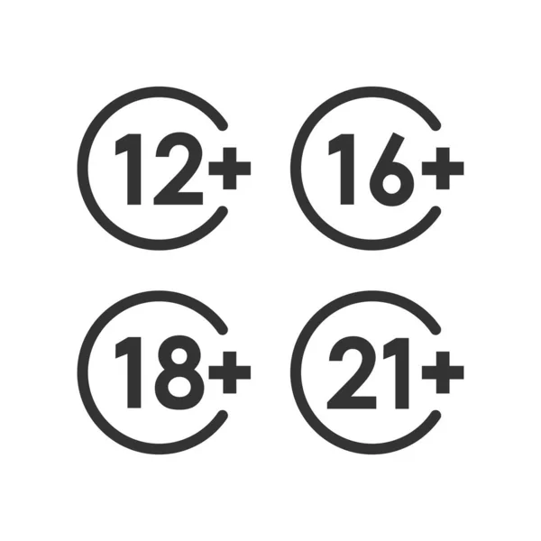 12, 16, 18, 21 más icono en estilo plano. Censura vector illust — Archivo Imágenes Vectoriales