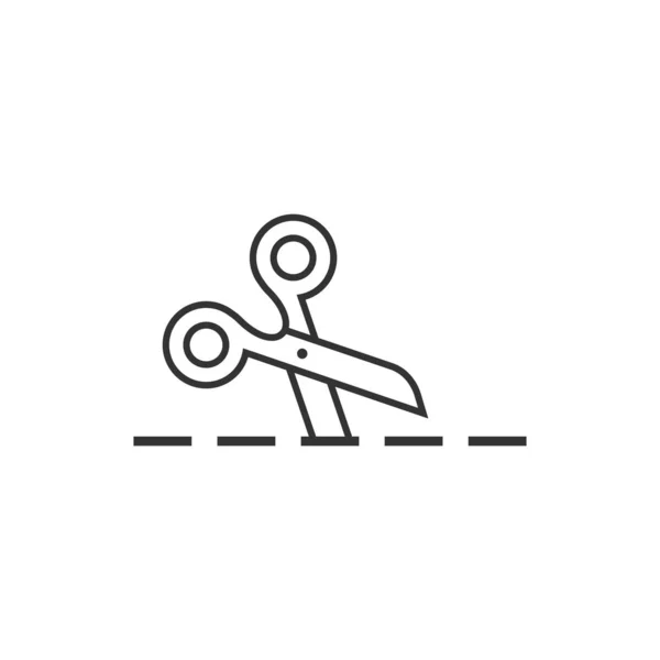 Ciseau avec icône de ligne de coupe dans un style plat. Équipement coupé vect — Image vectorielle