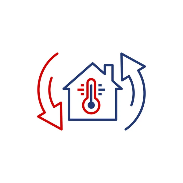 Termómetro icono de la casa en estilo plano. Casa climatización vecto — Archivo Imágenes Vectoriales