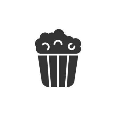 Düz stil bir film ikonu. Beyaz üzerinde patlamış mısır vektör illüstrasyonu