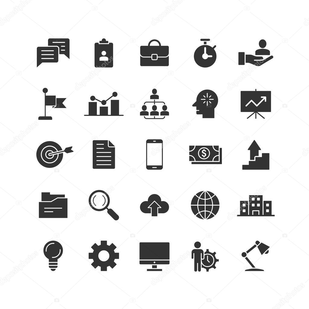 Business icon set in flat style. Finance strategy vector illustr