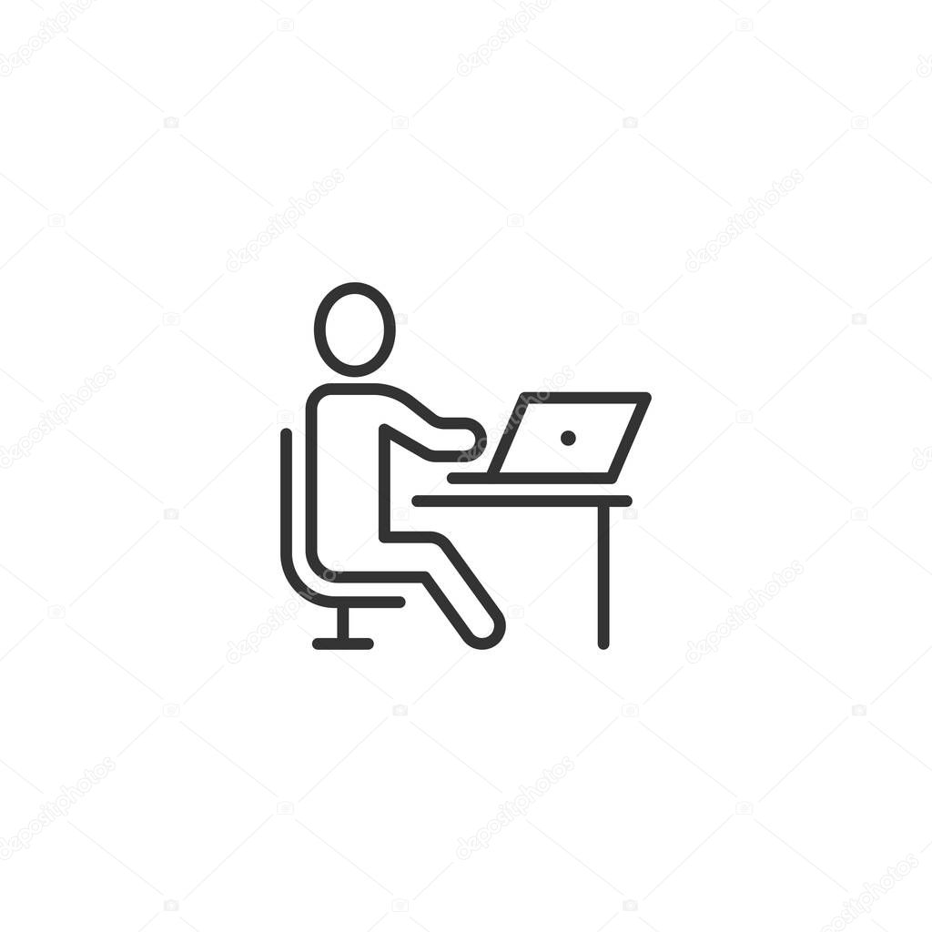 People with laptop computer icon in flat style. Pc user vector i
