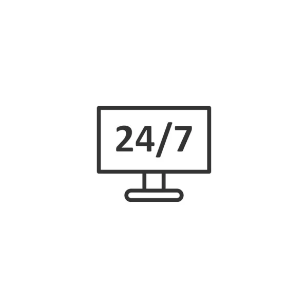 24/7 computer icon in flat style. All day service vector illustr — Stock Vector