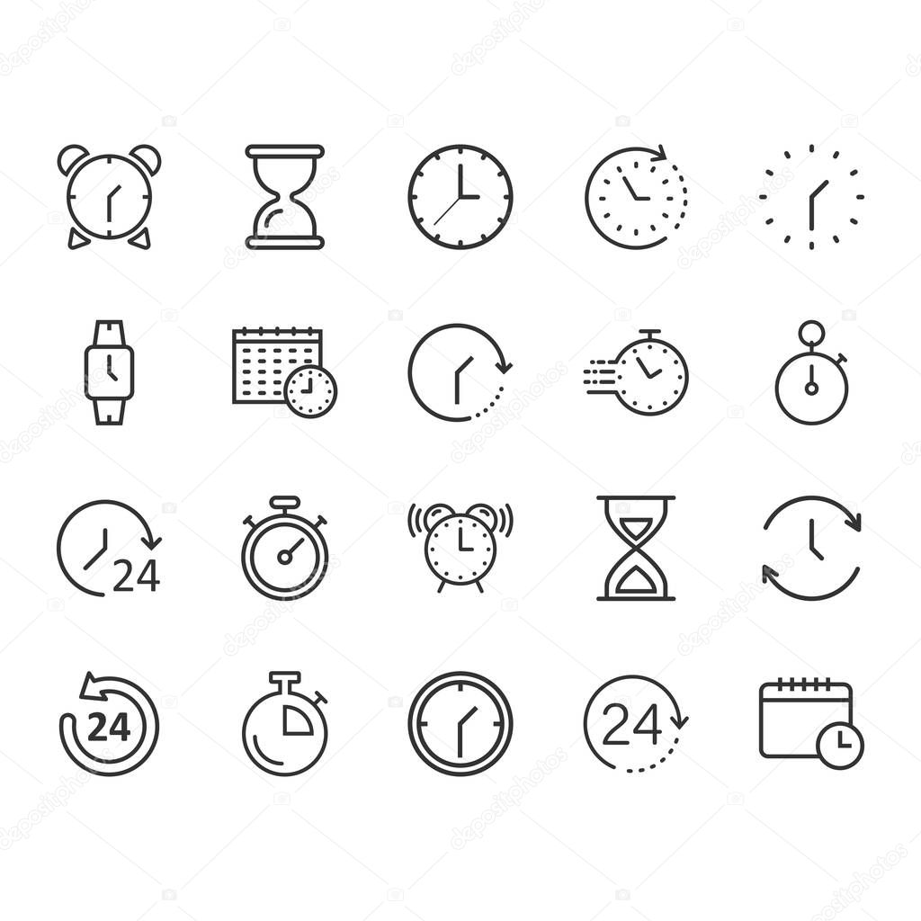 Time icon set in flat style. Agenda clock vector illustration on