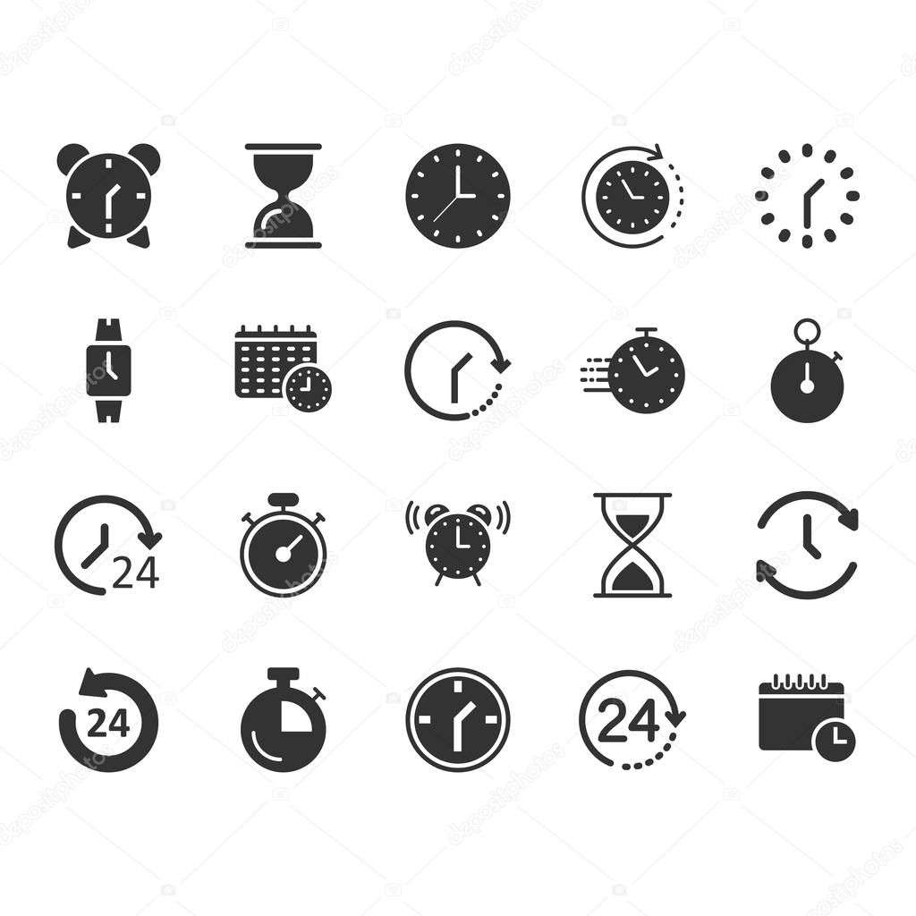 Time icon set in flat style. Agenda clock vector illustration on