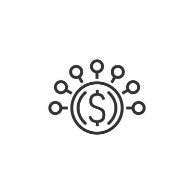 Para gelir simgesi düz stil. Dolar madeni para vektörü çizimi