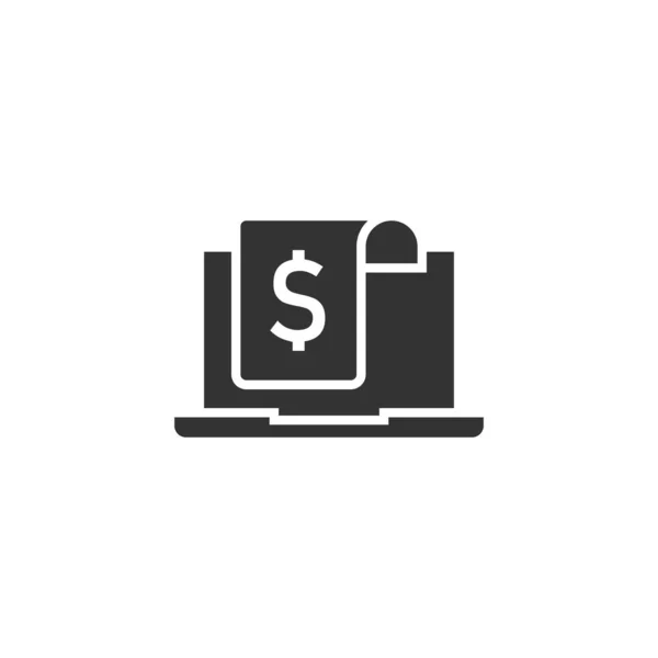 Laptop com ícone de dinheiro em estilo plano. Dólar computador vetor doente —  Vetores de Stock