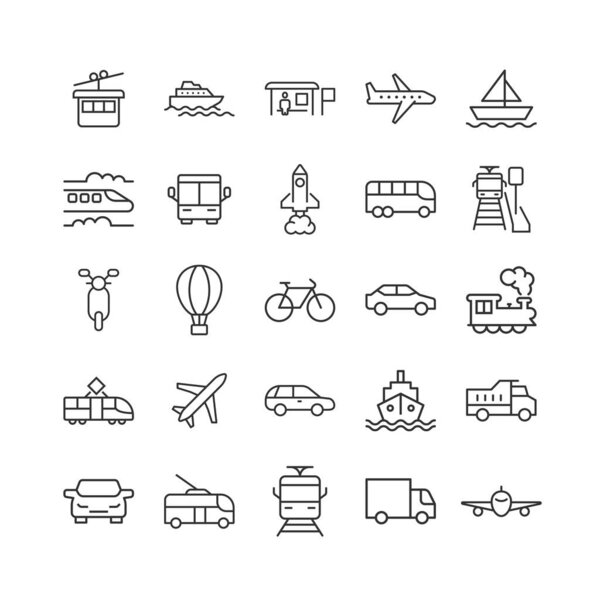 Transport icon set in flat style. Car vector collection illustra