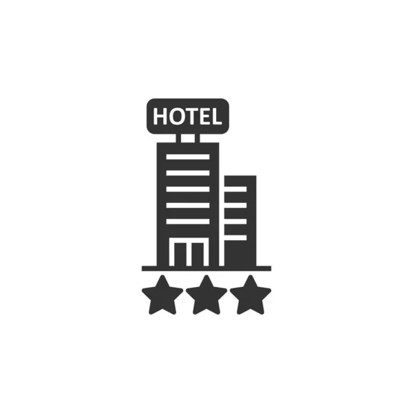 Otel 3 yıldızların işaret simgesi düz stil. Inn binası vektörü illus — Stok Vektör