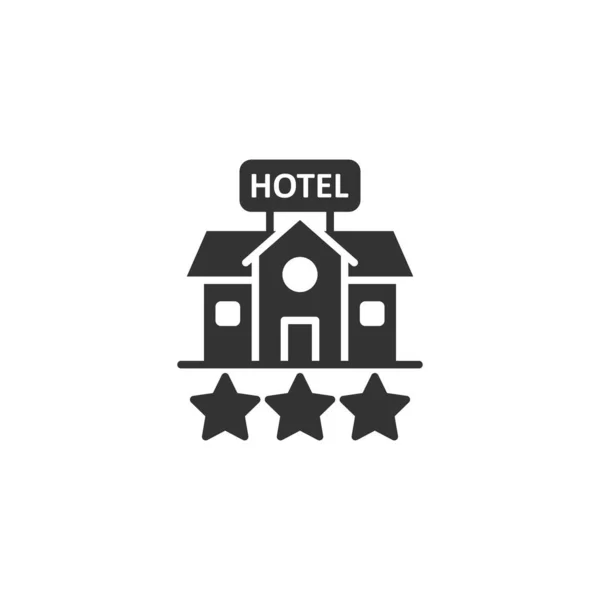Otel 3 yıldızların işaret simgesi düz stil. Inn binası vektörü illus — Stok Vektör