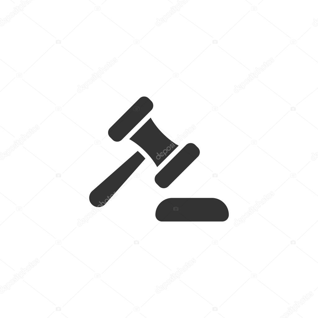 Auction hammer icon in flat style. Court sign vector illustratio