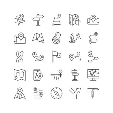 Yön bulma simgesi düz bir şekilde ayarlandı. GPS yön vektörü illüstrası