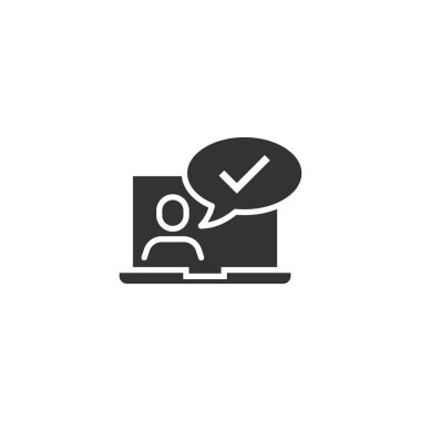 Düz stil dizüstü bilgisayar ikonu olan insanlar. Pc kullanıcı kontrolü ma