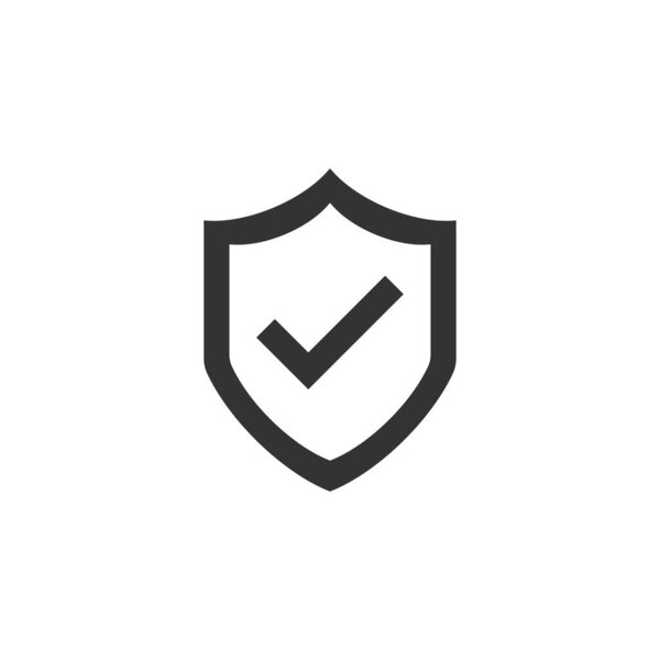 Shield with check mark icon in flat style. Protect vector illust