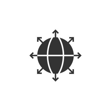 Dünya gezegeninin simgesi düz bir şekilde. Küresel coğrafi vektör çizimi