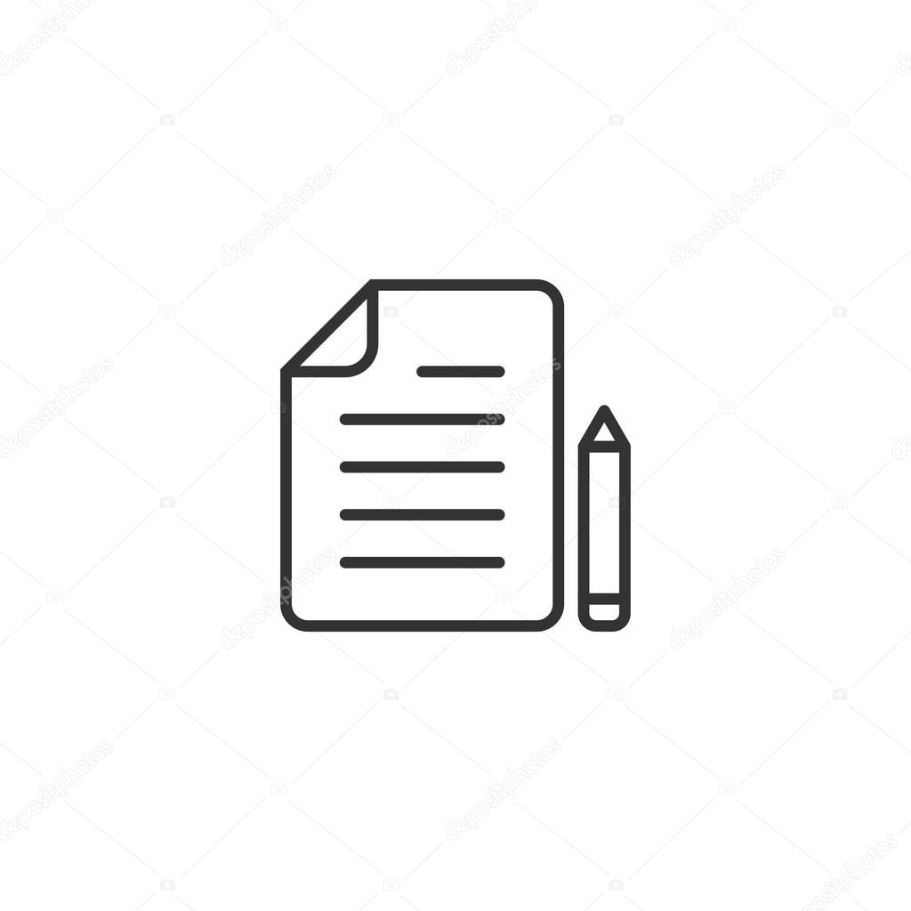 Document note with pen icon in flat style. Paper sheet pencil ve