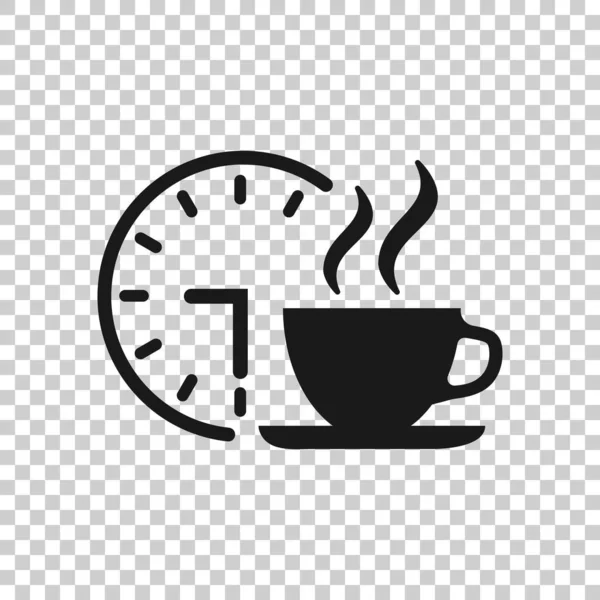 フラットスタイルのコーヒーブレイクアイコン。ティーカップベクトル菌と時計 — ストックベクタ