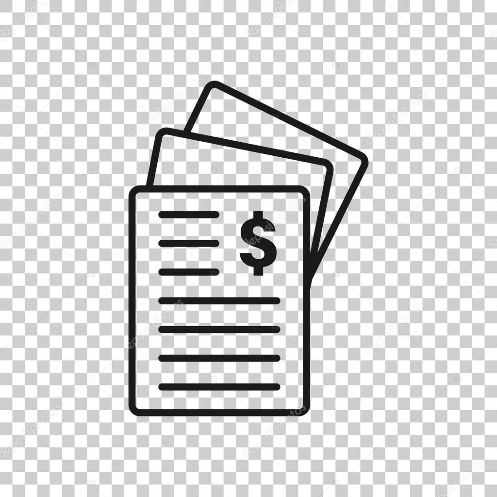 Financial statement icon in flat style. Document vector illustra